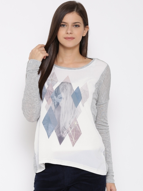 

Vero Moda Women White & Grey Melange Printed Top