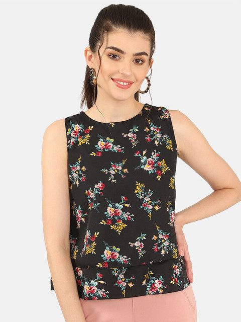 

V2 Value & Variety Women Black Floral Crepe Printed Top