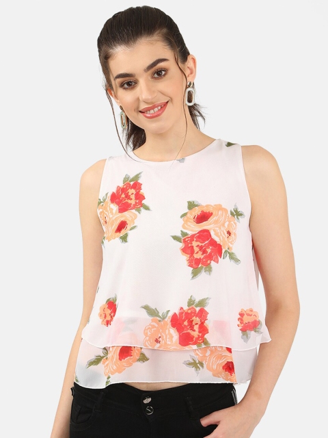 

V2 Value & Variety Women White Floral Georgette A-Line Top