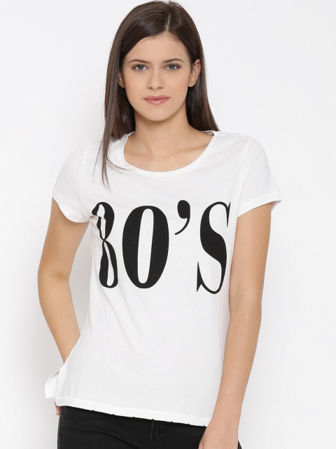 

Vero Moda Women White Printed Round Neck T-Shirt