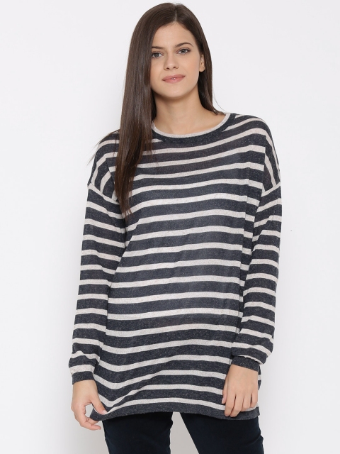 

Vero Moda Women Navy Striped Round Neck T-Shirt, Navy blue