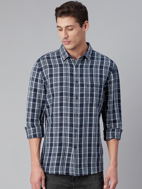 

Marks & Spencer Men Navy Blue Tartan Checked Casual Shirt