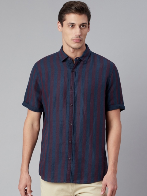 

Marks & Spencer Men Navy Blue Striped Casual Shirt