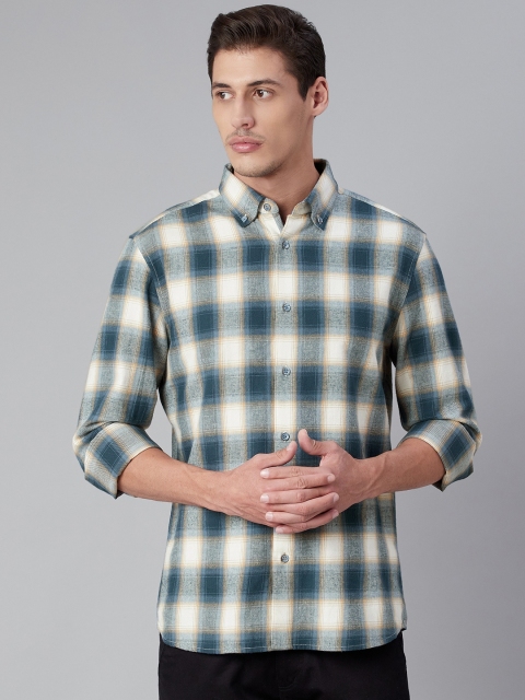 

Marks & Spencer Men Blue & Beige Checked Cotton Casual Shirt
