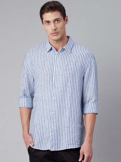 

Marks & Spencer Men Blue & White Striped Casual Linen Shirt