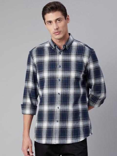 

Marks & Spencer Men Navy Blue & White Checked Casual Shirt
