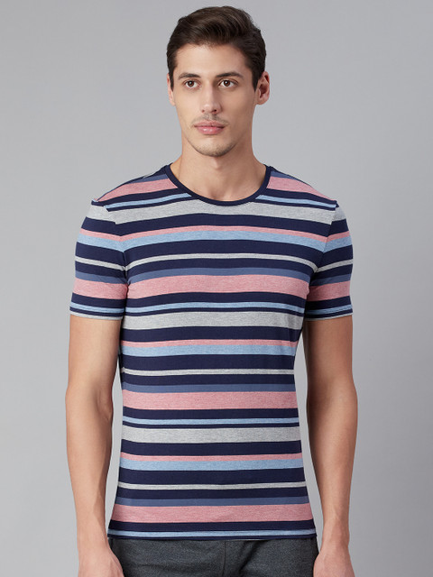 

Marks & Spencer Men Blue & Pink Striped T-shirt