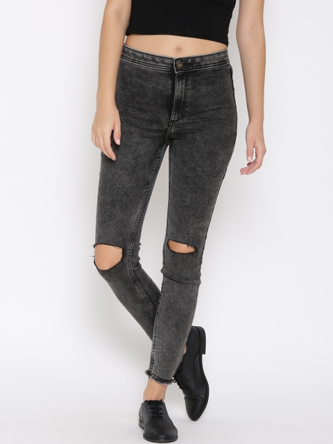 

Vero Moda Women Grey Super-Slim Fit Mid-Rise Slash Knee Ankle-Length Jeans