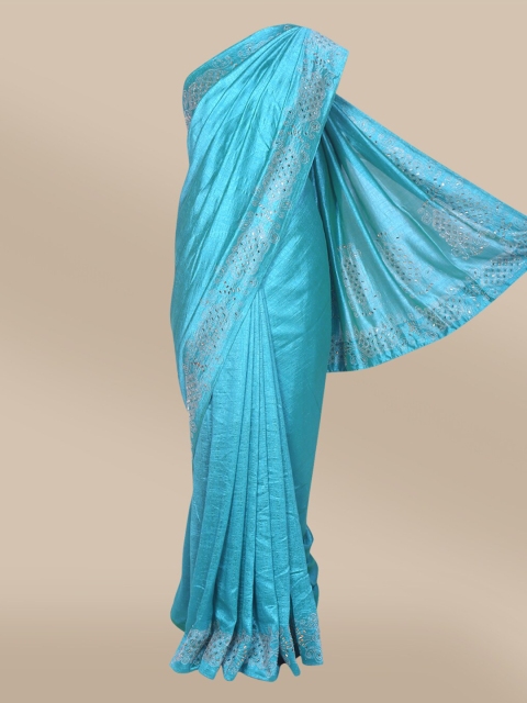 

The Chennai Silks Turquoise Blue & Silver-Toned Beads and Stones Saree