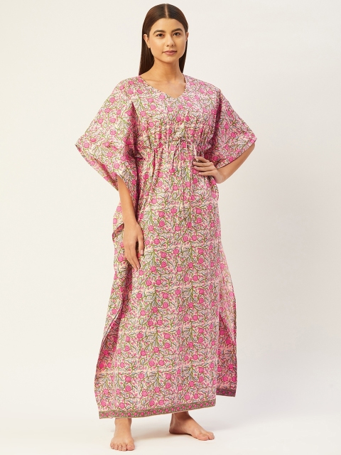 

Ikk Kudi by Seerat Beige Printed Maxi Floral Cotton Kaftan Nightdress