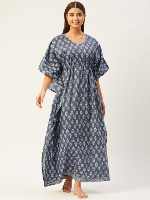 

Ikk Kudi by Seerat Grey Printed Maxi Booti Cotton Kaftan Nightdress