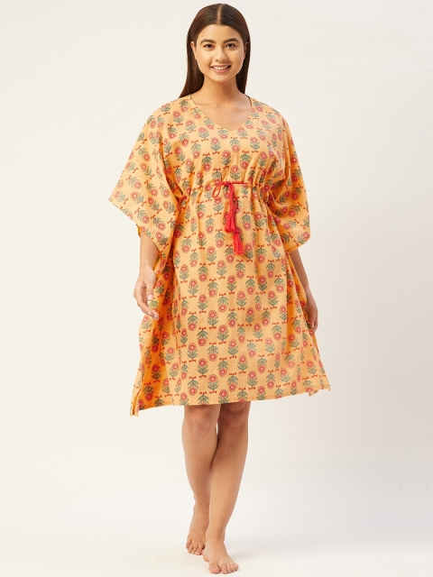 

Ikk Kudi by Seerat Yellow Printed Sunflower Knee Length Kaftan Nightdress