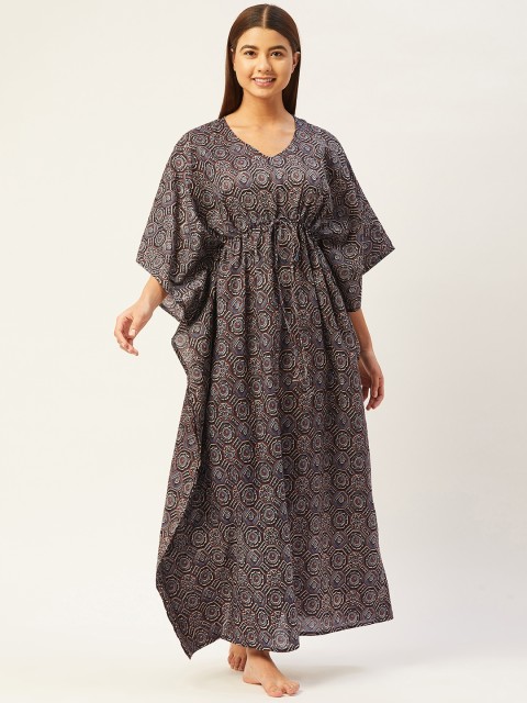 

Ikk Kudi by Seerat Black Printed Maxi Abstract Printed Cotton Kaftan Nightdress