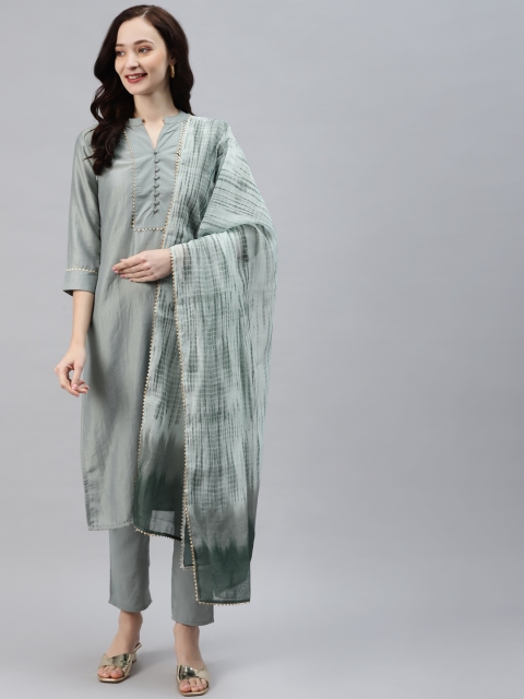 

ZIYAA Women Green Gotta Patti Detail Kurta with Trousers & Dupatta