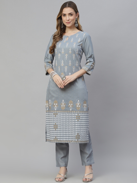 

ZIYAA Women Grey Ethnic Motifs Printed Regular Kurta with Trousers