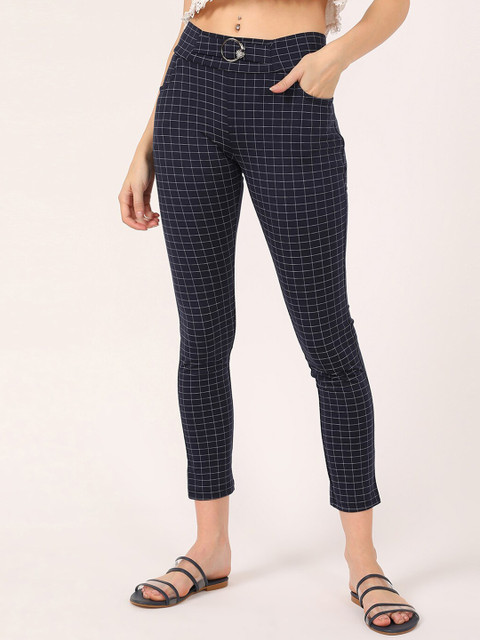 

V2 Value & Variety Women Navy Blue Checked Treggings