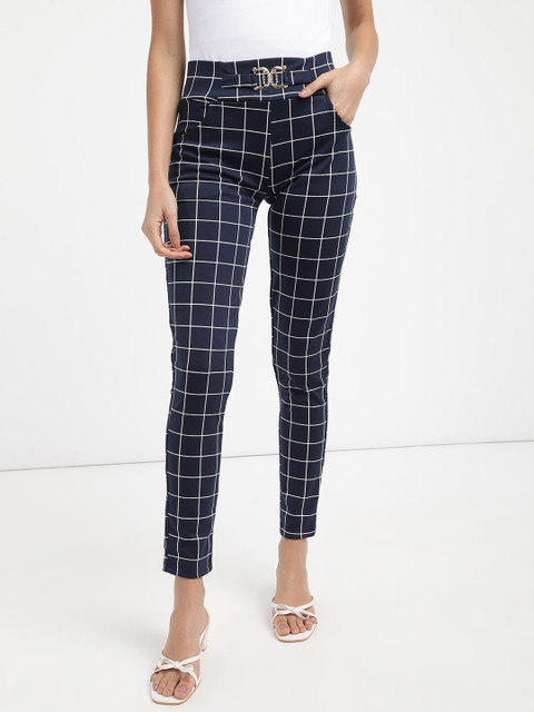 

V2 Value & Variety Women Navy Blue & White Checked Treggings