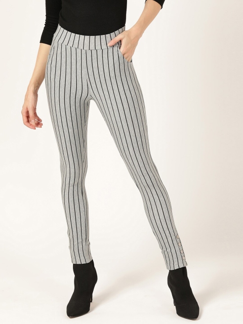 

V2 Value & Variety Women Grey & Black Striped Treggings
