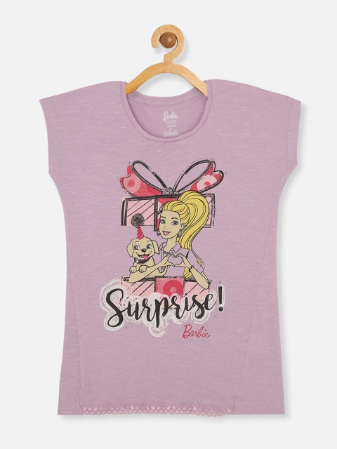 

Kids Ville Girls Purple Barbie Printed Pure Cotton T-shirt