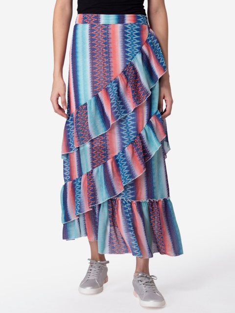 

Modriba Women Blue & Orange Printed A-Line Maxi Skirt