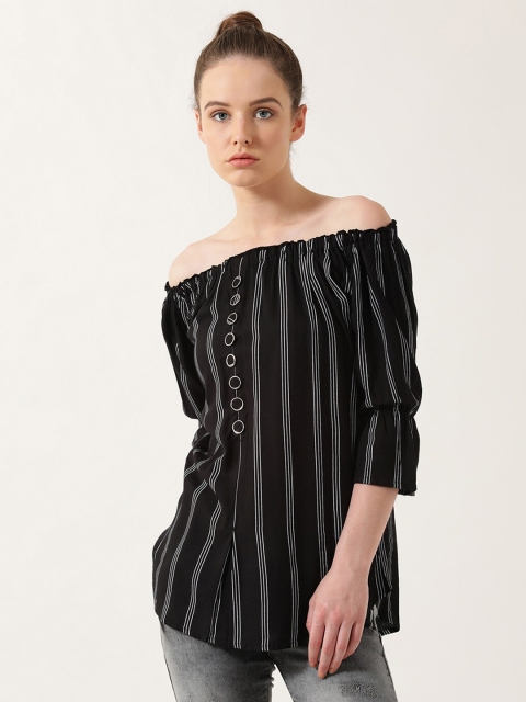 

V2 Value & Variety Black & White Striped Off-Shoulder Bardot Top