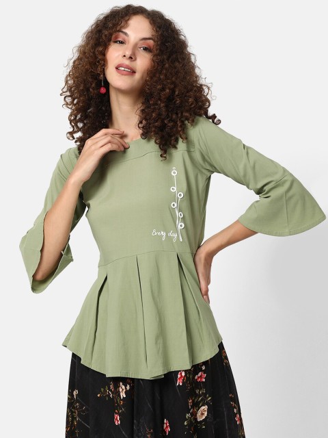 

V2 Value & Variety Green & White A-Line Top