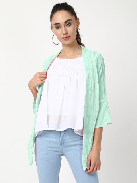 

V2 Value & Variety Women Sea Green Embroidered Longline Shrug