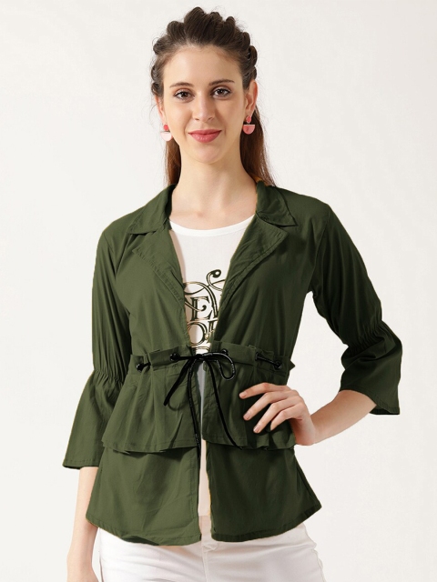 

V2 Value & Variety Women Olive Green Tie-Up Shrug