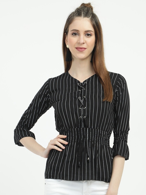 

V2 Value & Variety Black & White Striped Regular Top