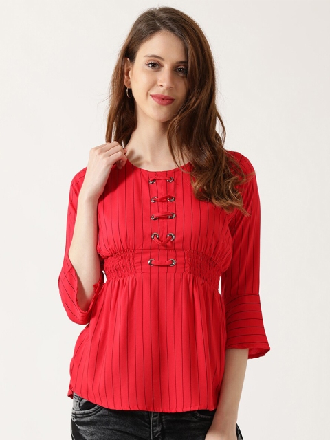 

V2 Value & Variety Red & Black Striped Cinched Waist Top