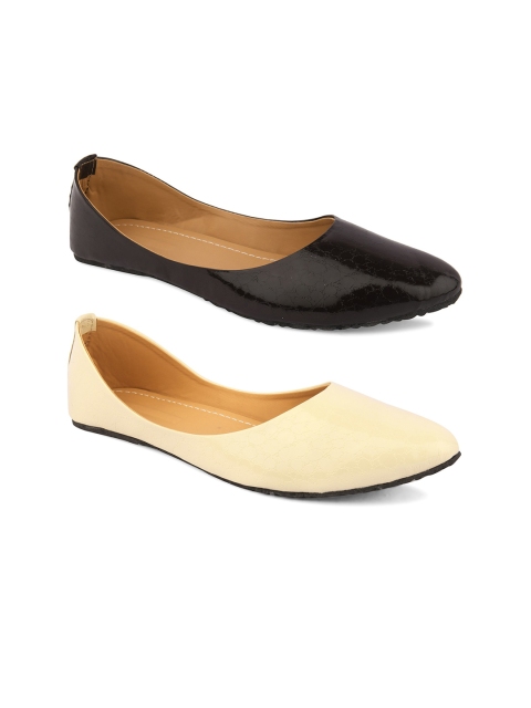 

DESI COLOUR Women Pack of 2 Textured Ballerinas Flats, Black