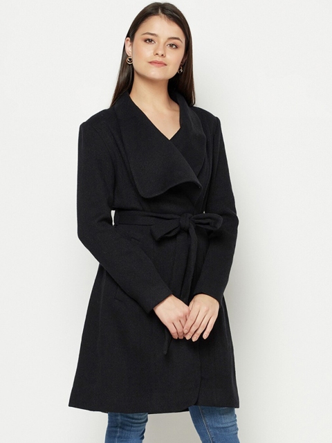 

Owncraft Women Black Solid Wool Trench Coat