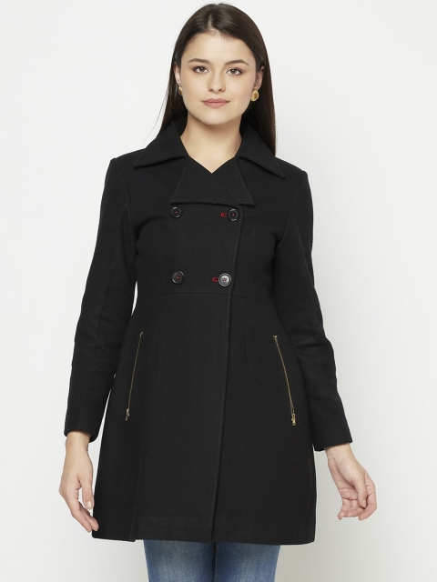 

Owncraft Women Black Solid Longline Wool Trench Coat