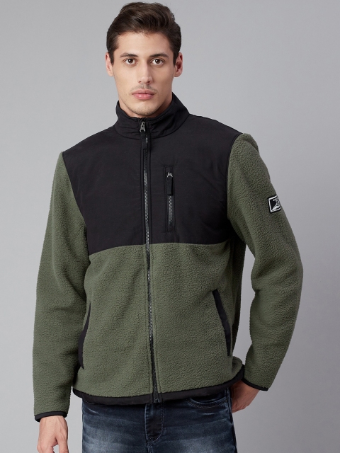 

Marks & Spencer Men Green Black Colourblocked Open Front Jacket