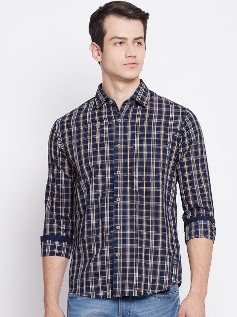 

Octave Men Navy Blue Tartan Checks Pure Cotton Checked Casual Shirt