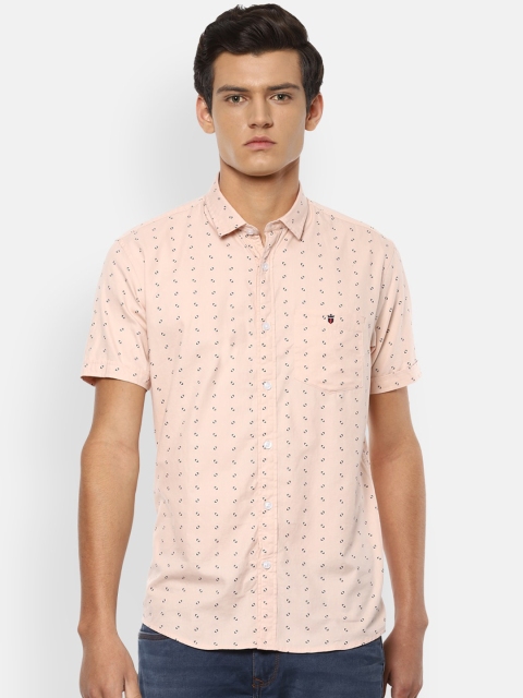 

Louis Philippe Jeans Men Peach-Coloured Slim Fit Opaque Printed Casual Shirt