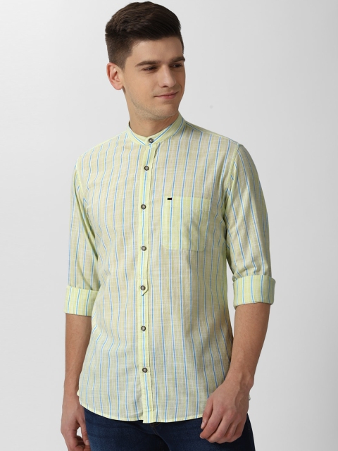 

Peter England Casuals Men Yellow Slim Fit Opaque Striped Casual Shirt
