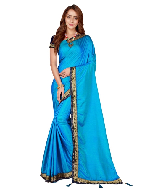 

Mitera Blue & Gold-Toned Poly Silk Saree