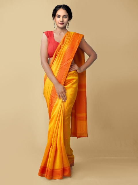 

Unnati Silks Women Yellow & Orange Mysore Sico Saree