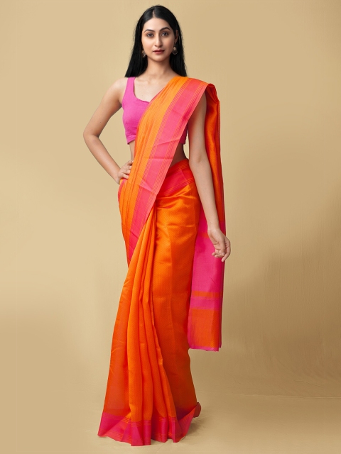 

Unnati Silks Orange & Pink Woven Design Silk Cotton Mysore Silk Saree