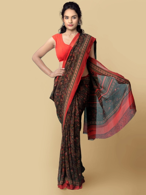 

Unnati Silks Women Black & Red Printed Georgette Saree