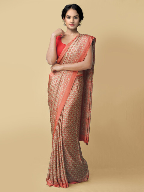 

Unnati Silks Beige & Red Floral Art Silk Baluchari Saree