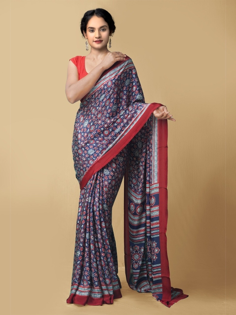 

Unnati Silks Women Blue & Red Printed Crepe Art Silk Saree