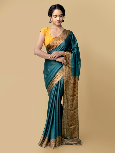

Unnati Silks Blue & Brown Ethnic Motifs Baluchari Saree
