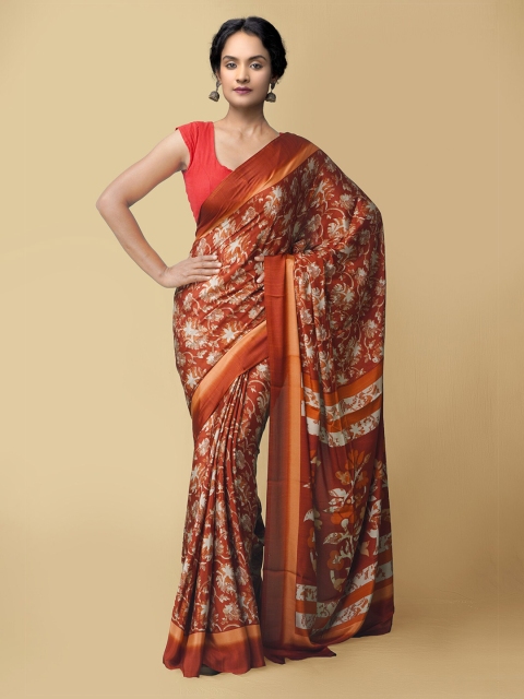 

Unnati Silks Women Red & White Printed Crepe Art Silk Saree