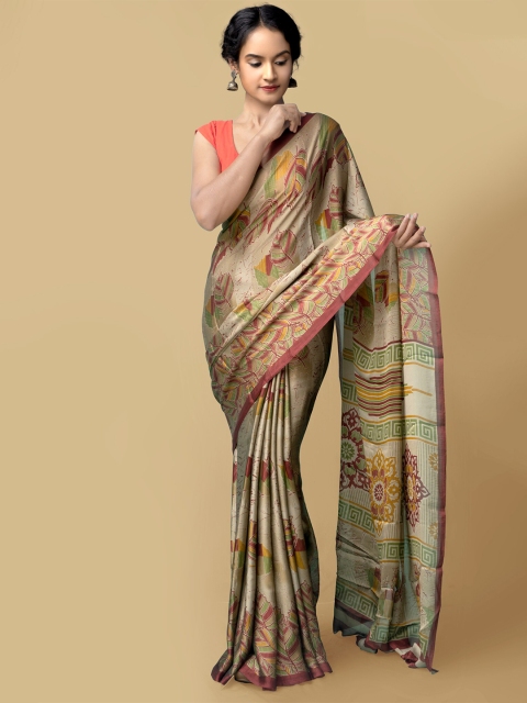 

Unnati Silks Camel Brown & Green Ethnic Motifs Poly Chiffon Saree