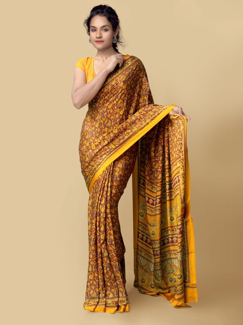 

Unnati Silks Women Red & Yellow Printed Crepe Art Silk Saree