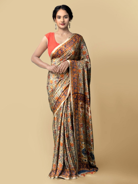 

Unnati Silks Brown & Blue Floral Art Silk Baluchari Saree