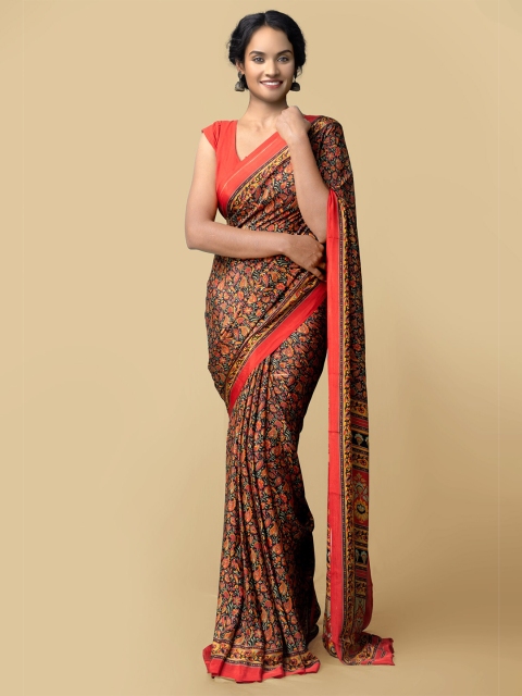 

Unnati Silks Women Orange & Blue Printed Crepe Art Silk Saree