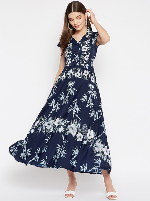 

U&F Blue Floral Crepe Maxi Dress